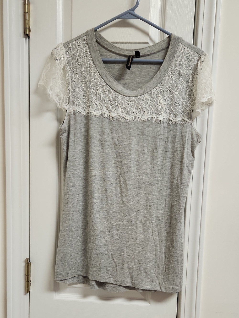 Susan Lawrence Grey Tank with Ivory Lace Yoke